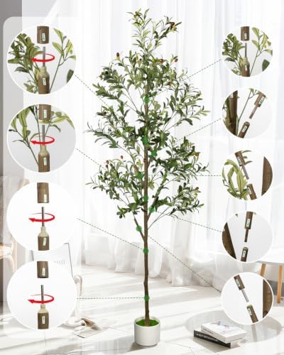 7FT Artificial Olive Tree Indoor Tall Faux with Planter
