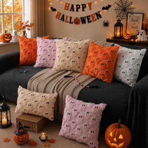 DFXSZ Halloween Pillow Covers 12x20 White Ghost Plush Halloween Decor095A12