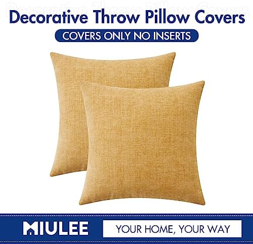 MIULEE Soft Chenille Throw Pillow Covers Gold 18x18 Inch Pack of 2