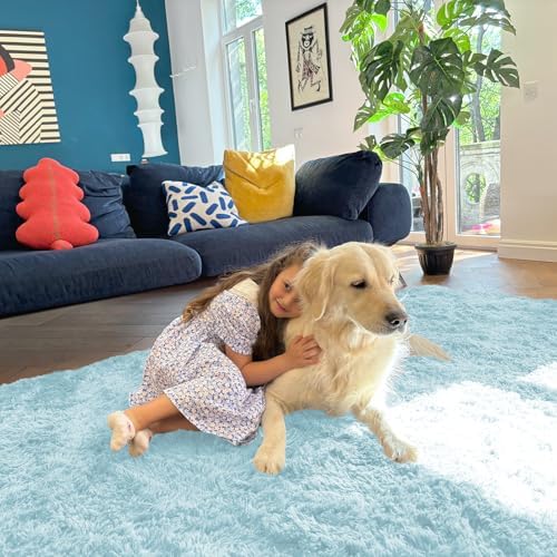 OLANLY 9x12 Machine Washable Large Area Rugs for Living Room, Bedroom, Soft Fluffy Shaggy Bedside Rug, Indoor Floor