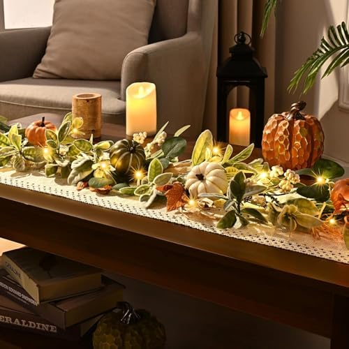 Fall Garland for Mantel, 6 FT Fall Garland with Lights