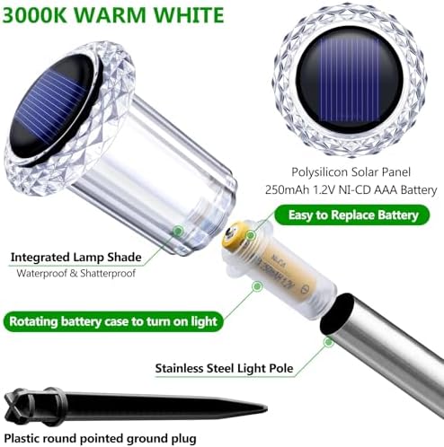 DenicMic 10 Pack Solar Pathway Lights Outdoor Waterproof Warm White LED