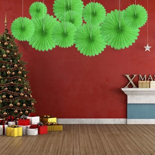 20 Pcs Grass Green Hanging Paper Fan, Hanging Honeycomb Round Paper Fans for Weddings, Birthdays, St. Patrick's Day, Baby Showers, Classroom, Events Ceiling Party Supplies Decorations
