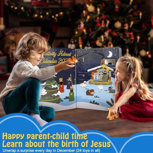 Nativity Advent Calendar 2026 for Kids - 24 Days of Nativity Set for Kids