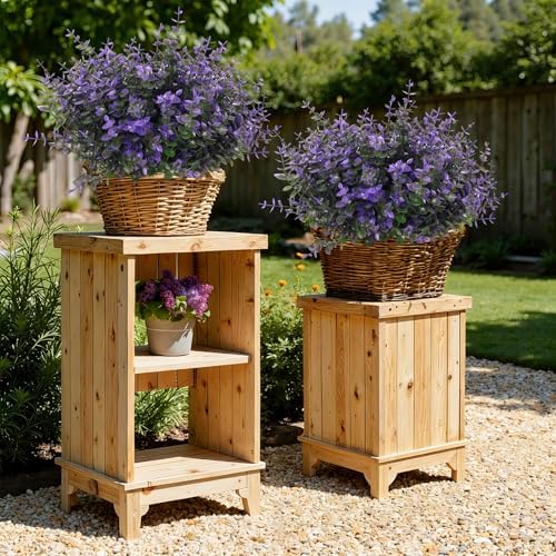 RECUTMS Fake Shrubs Flowers, 12Pcs Faux Outdoor Purple Plants UV Resistant