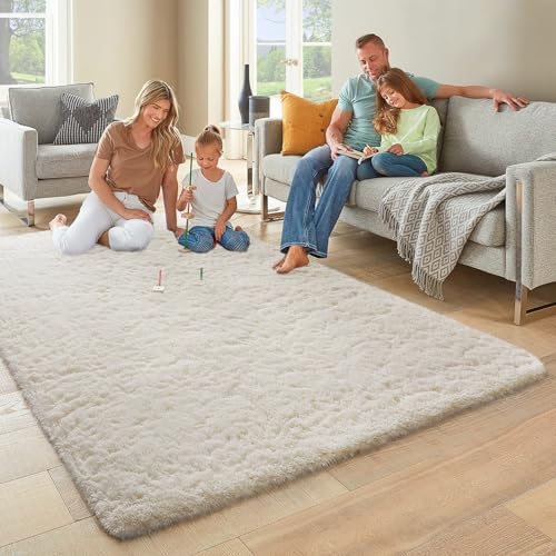 Ophanie 6x9 Area Rugs,Upgrade Non-Slip Fluffy Soft Rugs for Living Room,Large Shag Ivory Fuzzy Plush Rug,Shaggy Big