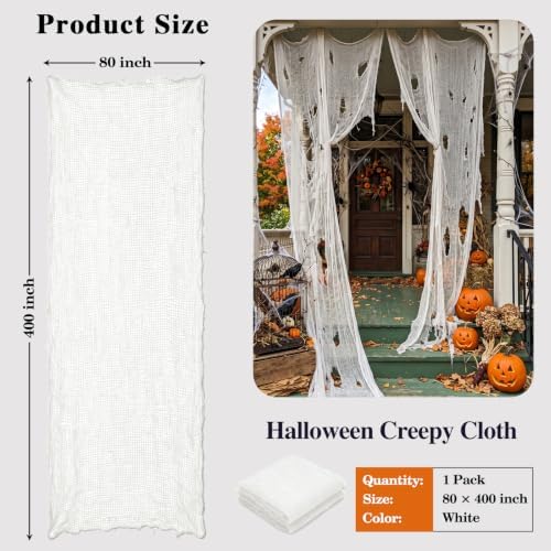ZeeDix Halloween White Creepy Cloth 80 × 400 Inch Giant Spooky Cheesecloth Decoration Scary Gauze Cloth for Halloween Party Supplies Haunted Houses Outdoor Yard Home Wall Doorways Decor