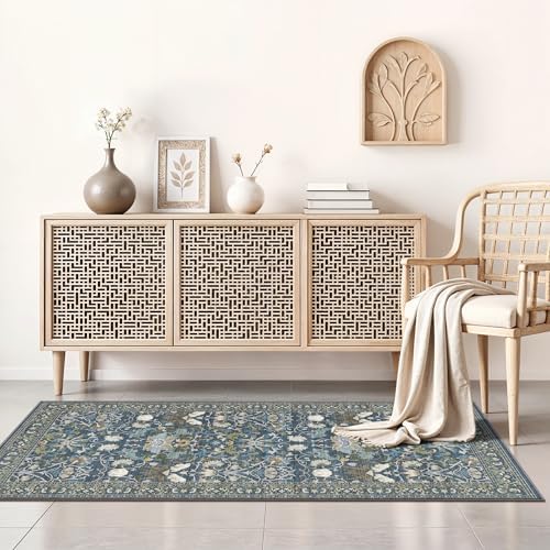 Washable 2x4 Entryway Area Rugs: Anti-Slip Thin Kitchen Carpet Indoor Light-Weight Doormat Ultra Soft Low Pile Nursery