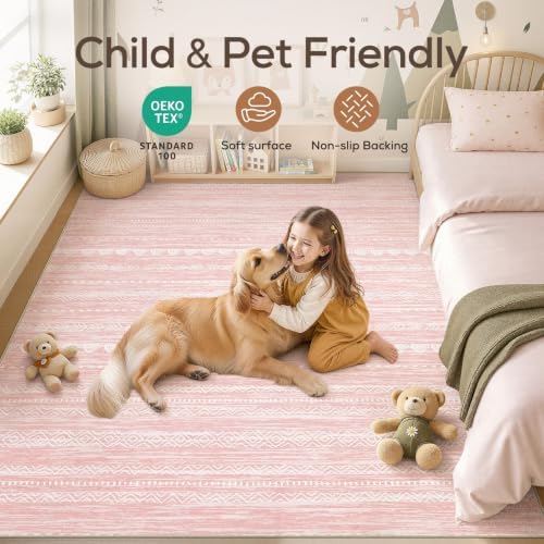 Nakagishi Boho 6x9 Area Rug Living Room Rugs Machine Washable Pink