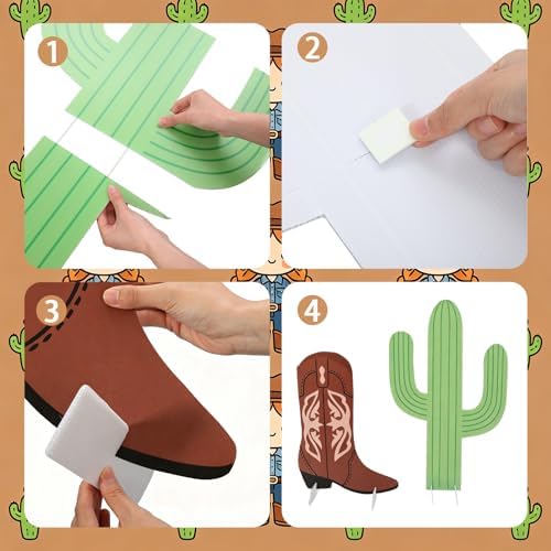 Sliner 3 Pcs Western Cowboy Party Decorations 23-35 Inch Brown Cactus and 2 Boots Shape Cowboy Photography Booth Prop for Western Birthday Wedding Theme Party Supplies