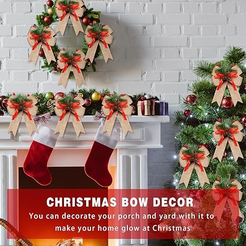 Syhood 6 Pcs Christmas Bows Xmas Velvet Bows Tree Decor, Burlap