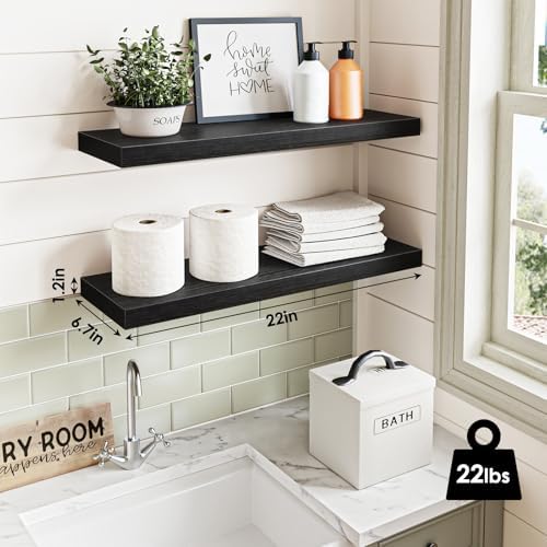 Fixwal Floating Wall Shelves for Decor (Black, Set of 2, 22Inch)