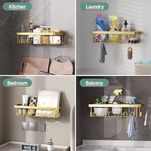 Veken Adhesive Shower Caddy 6-Pack,Gifts for Women Mom,Heavy Weight Bearing,Large Wall Mounted Bathroom Shelves