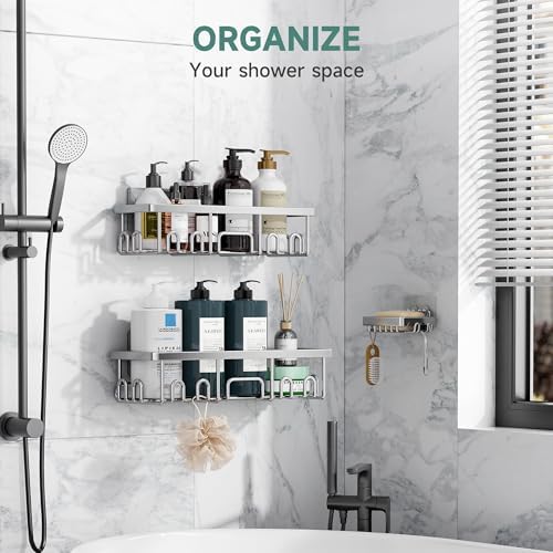 Veken Shower Caddy 3-Pack, Advanced Rustproof Design, No Drilling Adhesive Shelves, Rack with Soap Holder, Large