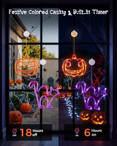 Minetom 3 Pack Halloween Windows Lights - Pumpkin, Ghost, Cat with Timer