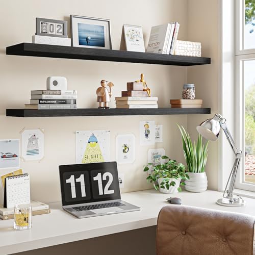 Fixwal Floating Wall Shelves for Decor (Black, Set of 2, 47.2Inch)