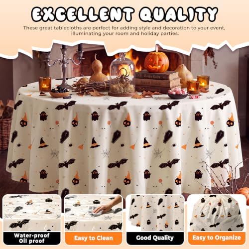 6 Pack Halloween Tablecloth, 84" Round Plastic Bat Ghost Table Cloth Large Size Round Halloween Table Covers for Home Decor Halloween Party Decorations