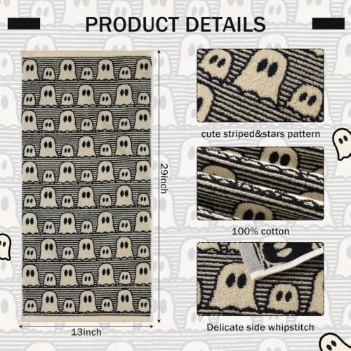 Breling 2 Pcs Halloween Cute Ghost Hand Towels Black White Bathroom Towels