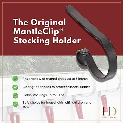Haute Decor The Original MantleClip® Stocking Holder 4 Pack - Hang Christmas Stockings Safely and Securely from Mantels Up to 3 Inches Thick