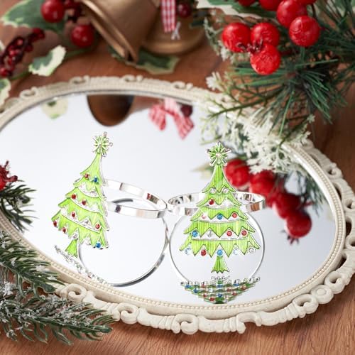 Outus 12 Pack Christmas Tree Napkin Rings Green Metal Holders