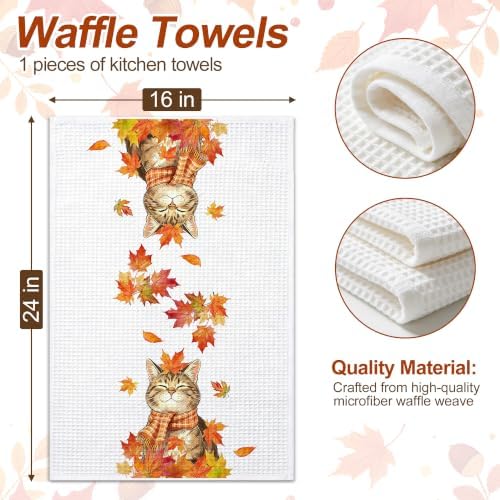 Fall Kitchen Towels, Cat Waffle Hand Towels 16x24 Inch 1-Pack