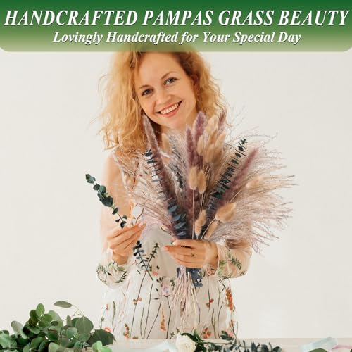60Pcs Dried Pampas Grass & Eucalyptus Decor, Boho Bouquet for Home