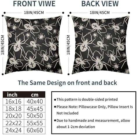 Robvobe Black Halloween Pillow Covers 20x20 Set of 2 Cream Spider Print Outdoor Decorative Throw Pillows Holiday Scary Themed Farmhouse Pillowcases Linen Cushion Case Decor for Home Sofa Couch Bed
