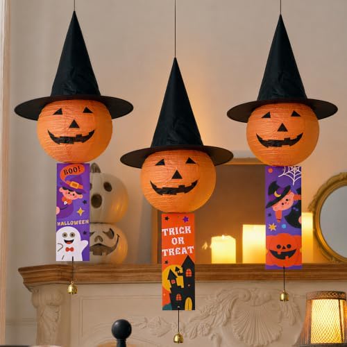 5 Pcs Halloween Paper Lantern – Spooky Hanging Pumpkin Lantern Set