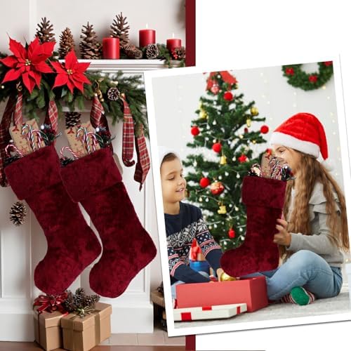 12 Pcs Christmas Stocking 18" Plush,Burgundy