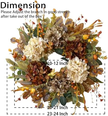 WANNA-CUL 24 Inch Fall Wreaths for Front Door with Hydrangea,Mini Pumpkins