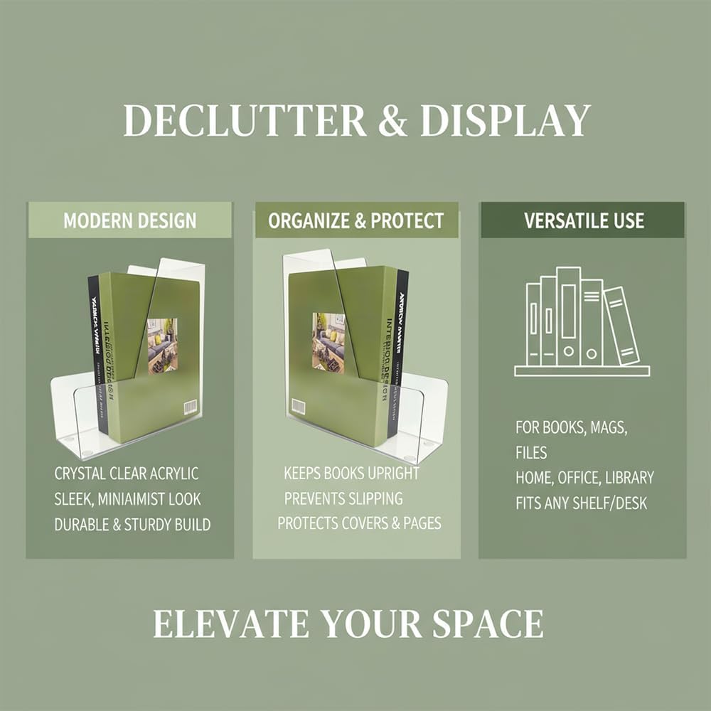 Clear Vertical File Holder, 2 pack, for Home Office | Clear plastic Magazine Organizer, 2-pack. Multi-purpose document