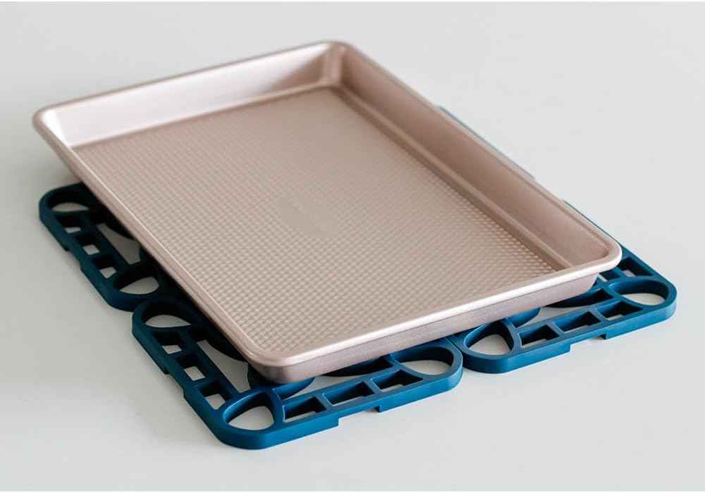 4-Pack Trivets for Hot Dishes - Blue Interlocking Hot Pads for Kitchen, Coffee Bar Essentials, Silicone Mats for