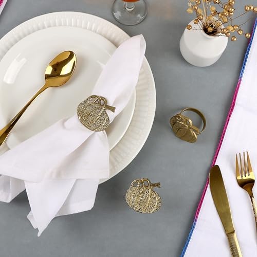Alpha Living Home Pumpkin Napkin Rings, Antique Gold, Set of 12