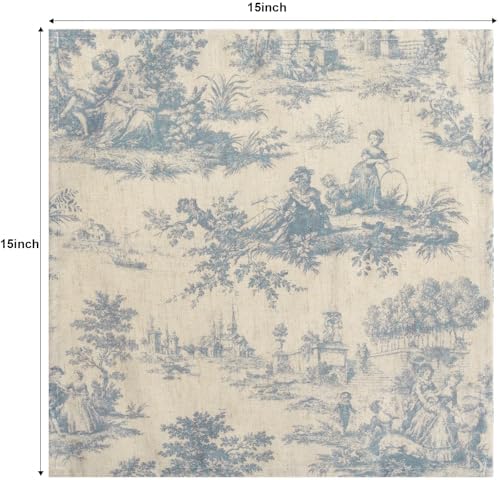 Blue Vintage Cloth Napkins Set of 12 - French Country Toile de Jouy Reusable Napkins 15x15 Inch - Shabby Chic Linen Cotton Dinner Napkins Towels for Everyday Use,Machine Washable Dish Cloth Gift