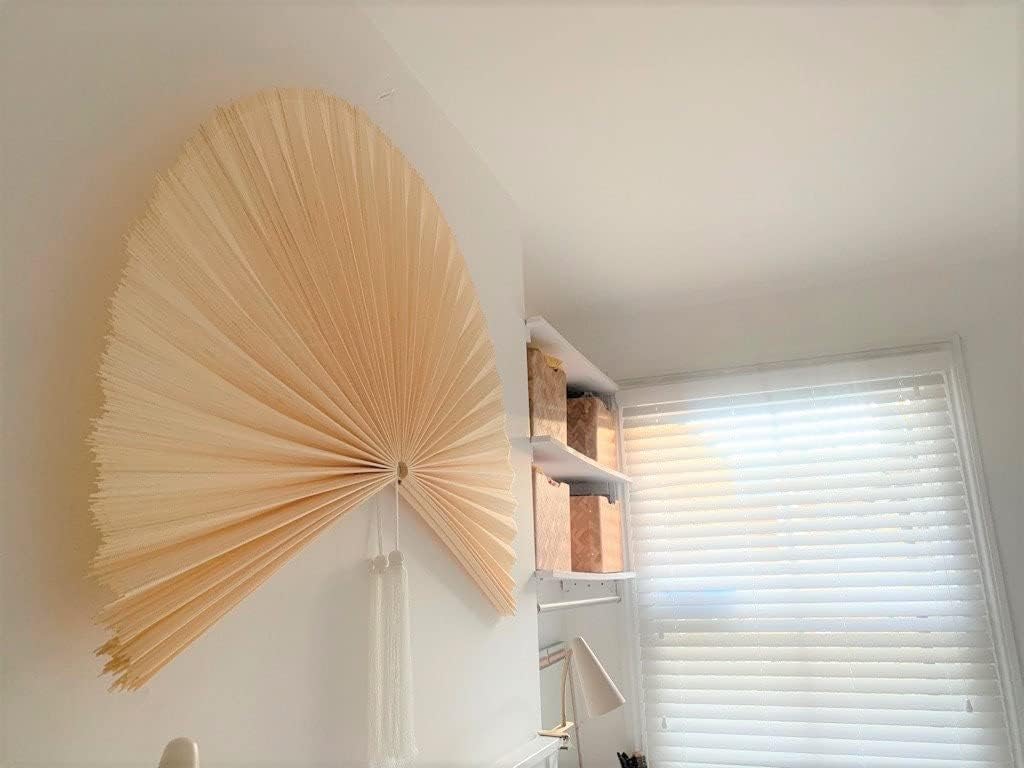 Large Bamboo Fan Wall Art for Boho Hanging Headboard / Ivory / 40inch