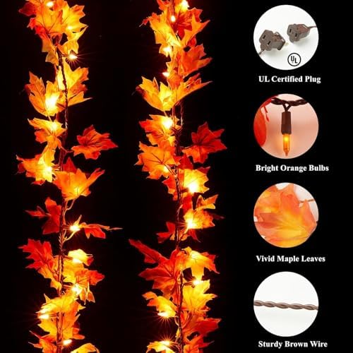 Fall Decorations for Home 9FT Plug in Fall Lights with 50 Orange Incandescent Bulbs UL Certified Connectable Lighted