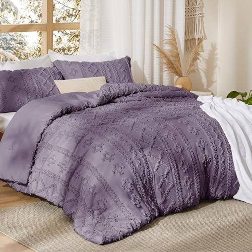 Bedsure Tufted Boho Comforter Set Twin Size - Grayish Purple Boho Bed Set, GentleSoft™ 2 Pieces Farmhouse-Style