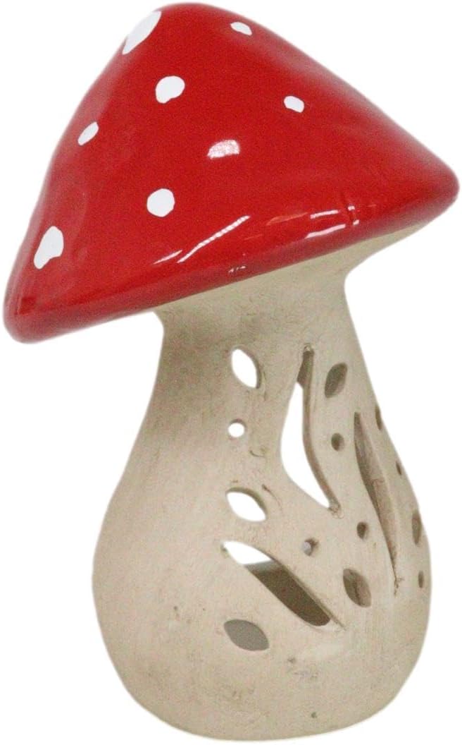 Whimsical Cottage Wicca Witchcraft Magic Toadstool Mushroom Ceramic Votive Tea / Red / Set of 2