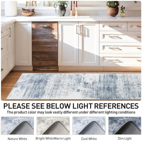 2'6''x8' Runner Rugs Washable Rug:Modern Abstract Hallway Blue White Carpet