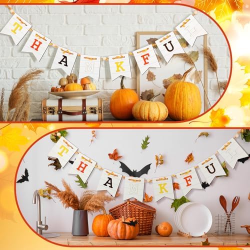 Marsui 5 ft Thanksgiving Banner Wooden Mantel Decor Thankful Banner Fireplace Garland Thanksgiving Rustic Farmhouse Decor for Harvest Party Home Indoor Fireplace Wall Celebration Shelf Display
