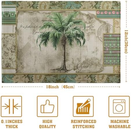 Tropical Palm Tree Placemats Set of 4 Summer Vintage Green Leaf Kitchen Table Mat 12x18 Inch Hawaii Beach Jungle Plant Tree Heat Resistant Washable Linen Place Mats for Dining Tables