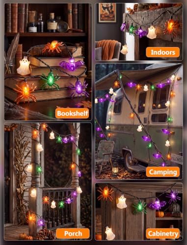 8.5FT 10 LED Halloween Spider Bat Ghost String Lights Outdoor, Plug in