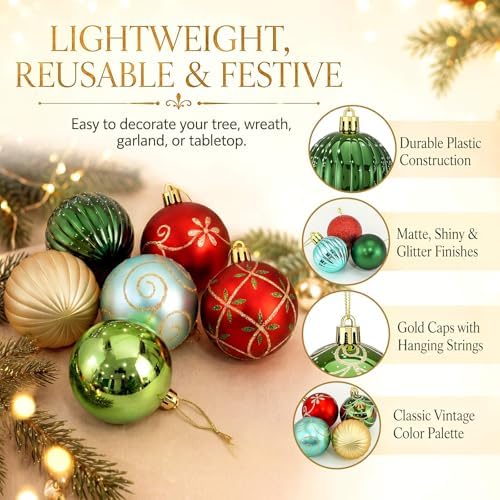 48 Pcs Christmas Ball Ornaments 1.6'' 2.4'' Red Gold Green Blue