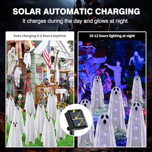 Halloween Decorations Solar Garden Lights Outdoor,6PACKS Halloween Ghost Decorations Lights with Scary Party Gifts Decor,Solar Scary Ghost Path Lights for Halloween Party Decor Cold White