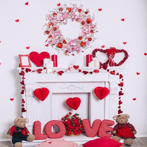 AMF0RESJ Valentine's Day Wreath for Front Door Valentine Wreath with Pink Eucalyptus Leaves,Pink and red Hearts for Indoor Outdoor Wedding Anniversary Party Home Wall Window Festival Decoration