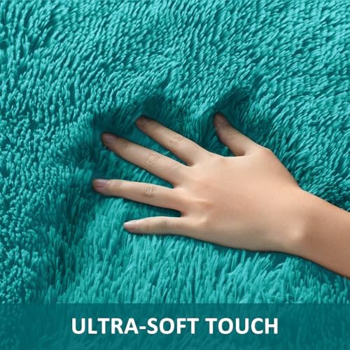 Ophanie Teal Rugs for Bedroom Living Room, Fluffy Fuzzy Furry Carpet, Plush Soft Shaggy Bedside Indoor Floor 4x6 Area