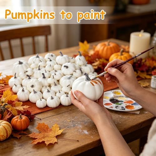 winemana 46 Pcs Artificial White Pumpkins Fall Decorations