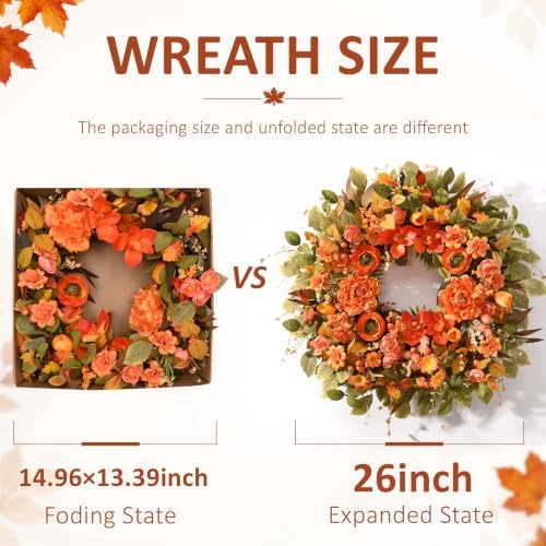 26" Large Front Door Wreath, Fall Wreaths for Front Door, Fall Decor, 1Pc