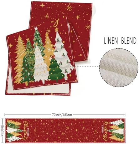Christmas Decorations - Merry Christmas Table Runner 13x72 Inch,Xmas Trees Snowflakes Table Runner for Holiday Seasonal Winter Decoration Indoor Outdoor Party