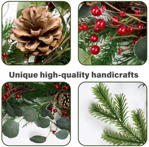 Christmas Wreath 24inch Christmas Wreaths for Front Door Xmas Red Berry Wreath with Eucalyptus Leaves Pine Cones Red Berries for Wall Window Indoor Outdoor Winter Decorations